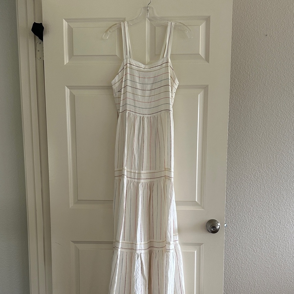 LOFT Cream and Pink Striped Maxi Dress